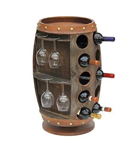 DanDiBo Weinregal Holz Braun 360° Drehbar - Weinregal aus Holz in Form eines Weinfasses, 360° drehbar und platzsparend. Ideal für bis zu 20 Flaschen und 10 Gläser, perfekt für Weinliebhaber.