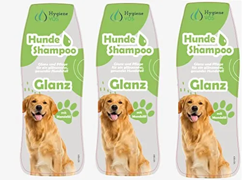 Hygiene VOS Hundeshampoo Glanz 3 x 300ml Glanzpflege mit Mandelöl für alle Hunde und Fellarten. Gute Kämmbarkeit