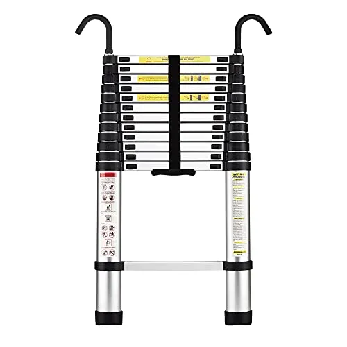 STANEW Teleskopleiter Aluminium 3,8m,Rutschfester Klappleiter Stehleiter Mehrzweckleiter, Abnehmbare Armlehne, Ausziehbare Leiter, Multifunktional Ladder, Maximale Belastbarkeit 150 kg
