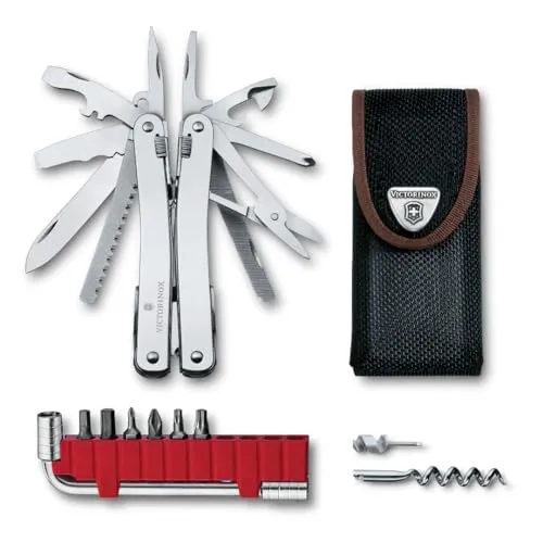 Victorinox Multifunktionswerkzeug Swiss Tool Spirit X Plus, 35 Funktionen, Swiss Made, Multitool mit Feststellklinge, Inkl. Nylon-Etui, Silber