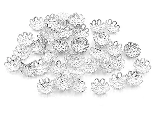 Perlkappen in Blütenform Platinfarben 14mm 40 Stück von Vintageparts zum Schmuck selber Machen