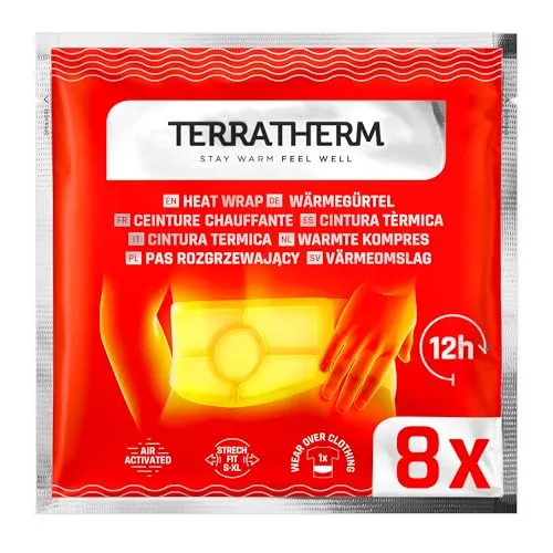 TerraTherm Wärmegürtel - 12h wohltuende Tiefenwärme für Rücken - Wärmepads zur Behandlung von Schmerzen & Fieber, spenden bis zu 12 Stunden tiefenwirksame Wärme, perfekt für S-XL, sofort einsatzbereit und aus natürlichen Inhaltsstoffen.