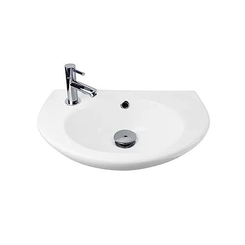 Belvit Heide Waschbecken mit Armaturloch links 29x45cm - Einbauwaschbecken mit seitlichem Armaturloch für mehr Bewegungsfreiheit – ideal für enge Räume. Hochwertige Sanitärkeramik sorgt für Langlebigkeit und einfache Reinigung.