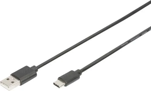 Digitus USB-Kabel USB 2.0 USB-C Stecker, USB-A Stecker 1.00m Schwarz Flexibel AK-300154-010-S
