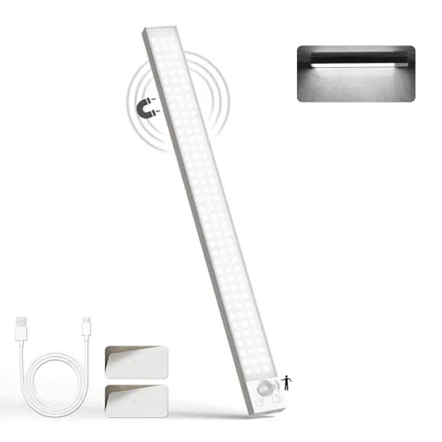 LQWELL® Schrankleuchte mit 84 LEDs und Bewegungsmelder, 42.5 cm, 2200 mAh, Wiederaufladbar, Dimmbar, Schrankleuchte für Küche, Kleiderschrank, Bücherregal, Schlafzimmer (Weiß, 1 Stück)