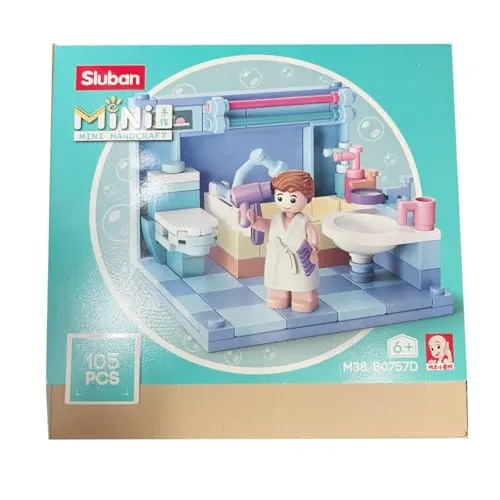 Habarri - Mini Klemmbausteine - Set von Bausteinen und Mini Figur - Geschenk für Kinder ab 7 Jahren - Kompatibel mit bekannten Klemmbausteinen - 105 Elemente - Badezimmer