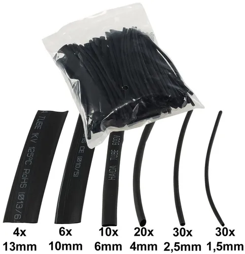 ChiliTec 20229 Schrumpfschlauch-Sortiment - 100 Stück, Schwarz