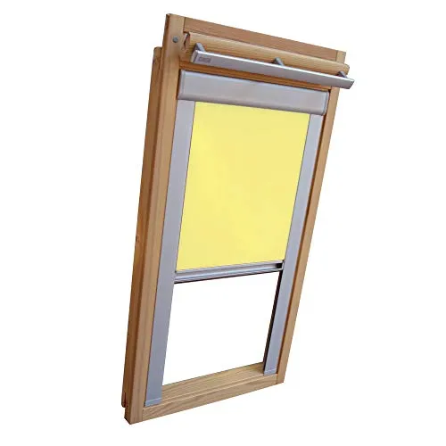 Verdunkelungsrollo THERMO Alu-Rückseite für VELUX Dachfenster TYP GGL/GPL - 606 oder S06 - Farbe Gelb - mit Aluminium Seitenschienen - KLICK Montage