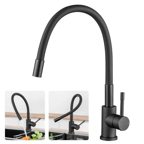 CECIPA Küchenarmatur Flexibel 360° Drehbar, Spülarmaturen Küche Hochdruck, Schwarze Küchenarmaturen, Küchenwasserhahn Edelstahl, Armatur Küche für Spüle, Mischbatterie Einhebel - SOFETIY SERIE