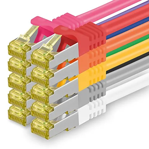freiwerk 10x 0.25 M - CAT-7 Cat.7 Netzwerk-Kabel, Ethernet, Lan & Patch Kabel RJ-45 SFTP 10GB/s - 10 Farben