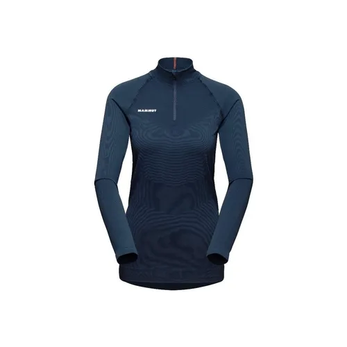Mammut Trift Half Zip Longsleeve Women marine – Atmungsaktives Funktionsshirt - Pullover & Hoodies: Das Mammut Trift Half Zip Longsleeve bietet optimale Wärme und Atmungsaktivität durch Merinowolle-Polyamid-Mix – ideal für kalte Tage in der Natur.