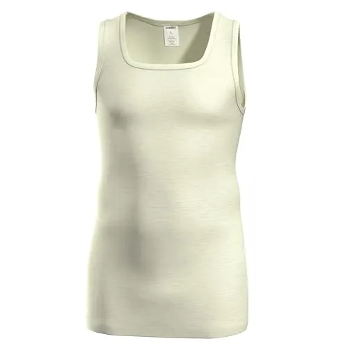 HERMKO 40025 Herren Tank Top aus Merino-Wolle/Tencel, Größe:D 6 = EU L, Farbe:Natur