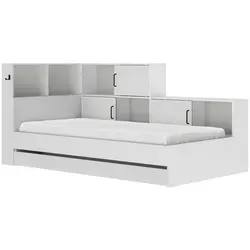 Mid.you Stauraumbett 90x200 cm - Praktisches Stauraumbett in Weiß mit 5 Fächern und Schublade, ideal für Kinder- und Jugendzimmer. Aus Holzwerkstoff, ISO 9001 und PEFC zertifiziert – für eine nachhaltige und sichere Schlafumgebung.