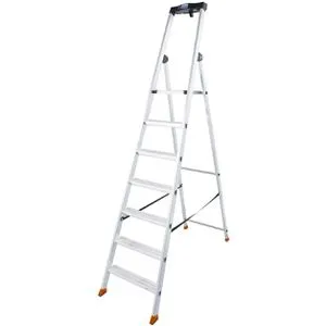 Krause Stehleiter Monto Solido 126665 - Aluminium Stehleiter mit 7 Stufen, bis 150 kg belastbar und maximale Arbeitshöhe von 3,50 m. Ideal für sichere Arbeiten in der Höhe mit rutschhemmender Plattform und umfangreicher Sicherheitsausstattung.