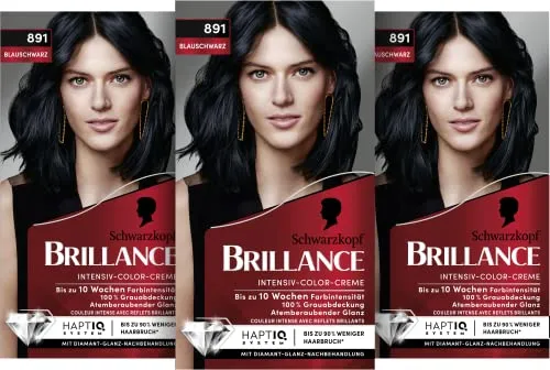 Brillance Intensiv-Color-Creme 891 Blauschwarz (160 ml), dauerhafte Haarfarbe mit Diamant-Glanz und Pflege-Conditioner, für 10 Wochen Farbintensität