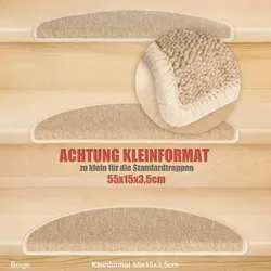 Kettelservice-Metzker Stufenmatten Kleinformat für Raumspartreppen/Wendeltreppen 55x15x3,5cm, Beige – 15 Stück