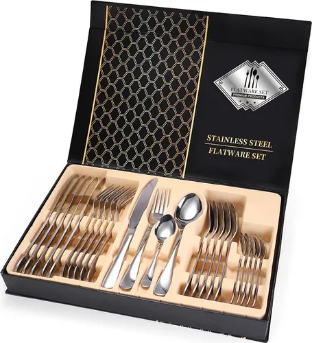 MODFU Bestecksets Edelstahl, Besteckset Messer Gabel Löffel, Besteck Set 24-teilig, Hochwertiges Besteck Geschenksetm, für Familie 6 Personen