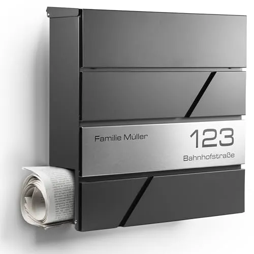 NewHabitat Moderner Briefkasten Anthrazit mit Zeitungsfach in grau von NewHabitat