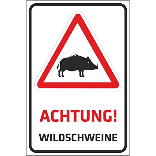 INDIGOS UG - Aluverbundplatte Schilder 3mm - Achtung Wildschweine - Sicherheitsschilder aus hochwertigem Alu-Dibond, witterungs- und UV-beständig. Ideal für Firmen, Praxen oder als Parkplatzschild zum Schutz Ihrer Umgebung.