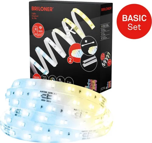 Briloner Pimp your Stripe LED-Band Starter-Set mit Smart CCT-Funktion - LED-Streifen mit 2 m Länge, stufenlos dimmbar und einstellbarer Farbtemperatur von 3000K bis 6500K, ideal für Ihr Smart-Home-System.