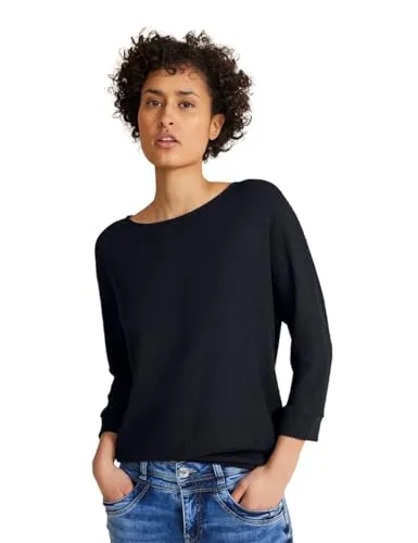 STREET ONE 3/4-Arm-Shirt in Deep Blue - Stylisches 3/4-Arm-Shirt aus leichtem Materialmix, ideal für den Alltag. Pflegeleicht und bequem, perfekt für jede Gelegenheit.