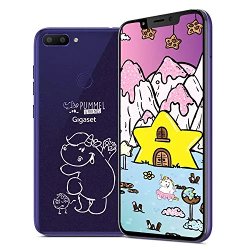 Gigaset GS195 Pummeleinhorn Smartphone - Simlockfreies Handy mit 6,18 Zoll Full HD+ Display, vorinstallierten Pummeleinhorn Tönen und Bildern, ideal für gute Laune – lange Akkulaufzeit mit Schnelllade-Funktion.