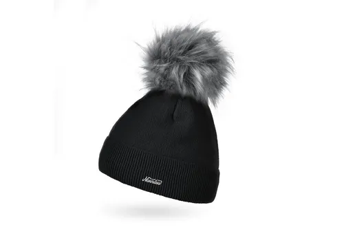 Neverless Bommelmütze Damen Mütze gefüttert Fell-Bommel Kunstfell Wollmütze Wintermütze