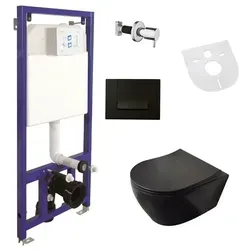 Spülrandloses Hänge-WC mit Taharet-Bidetfunktion in Schwarz Matt