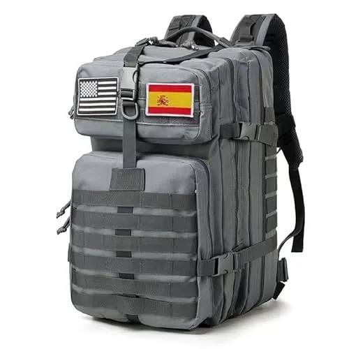 smallrun Taktischer Militär-Rucksack, 45 l, großes Fassungsvermögen, Crossfit-Rucksack, faltbar, wasserdicht, Bergsteigen, Wandern, Camping, Grau, Y
