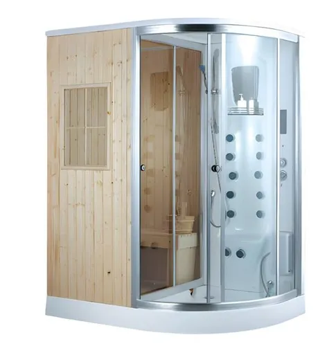 Sauna-Duschkombination Heim-Spa 170x110 cm - Trockensauna mit Hydromassagedusche für Innen- und Außenbereich, elektrisch beheizt. Hochwertiges Holz, kompakte Maße und moderne Smart Home Features für ein entspannendes Zuhause.