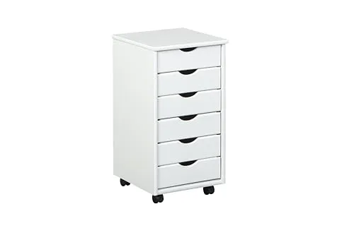 Inter Link Rollcontainer Simon - 6-Schubladen Bürocontainer auf Rollen, elegantes Design aus massivem Kieferholz, ideal für modernes Arbeiten