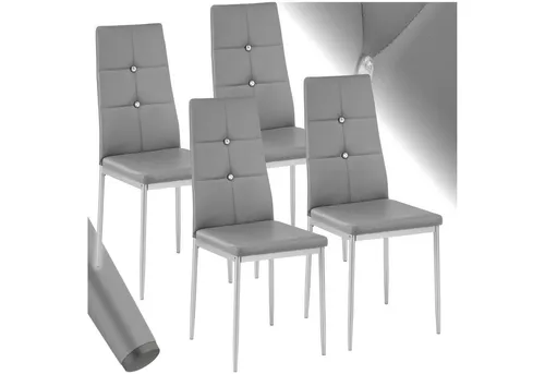 tectake Esszimmerstuhl Set (4 St) - Elegantes Design mit Glitzersteinen in Grau - Stühle für das Esszimmer, modernes Design mit Glitzersteinen, ergonomische Form und pflegeleichter Kunstlederbezug für höchsten Komfort.