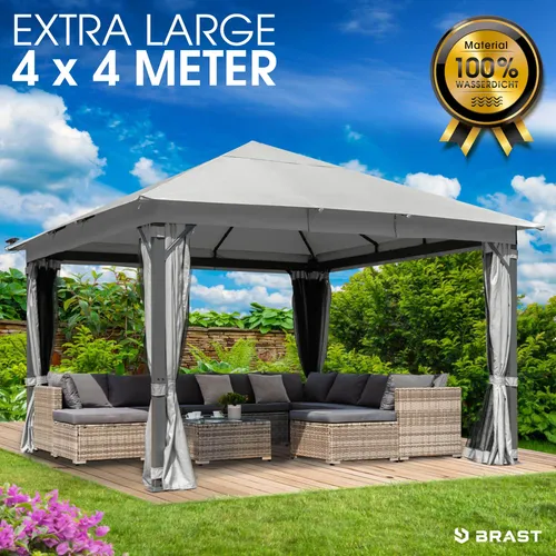 BRAST® Pavillon Aluminium Infinity 3x4m oder 4x4m - Moderner Alu-Pavillon mit Moskitonetz, ideal für Gartenpartys. UV-geschützt, wasserdicht und langlebig – perfekt für jede Wetterlage!