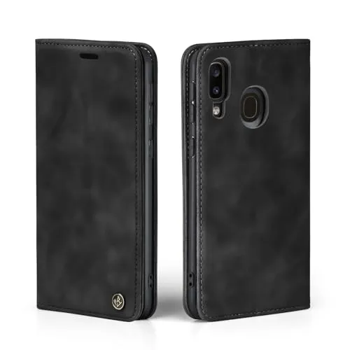 LBH Handyhülle für Samsung Galaxy A40 in Schwarz mit Karten- und Geldfach Smartphone Hülle mit Standfunktion Flip Case Schutzhülle Magnetverschluss Vintage