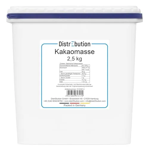 Kakaomasse 2,5kg - Rohkost, vegan, ohne Zuckerzusatz - Hochwertige Kakaomasse mit samtiger Konsistenz und vollem Aroma. Ideal für Schokolade, Pralinen und Backwaren. Perfekt für alle, die den Süßegrad selbst bestimmen möchten.