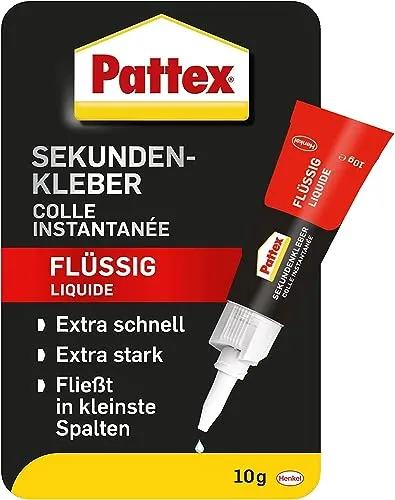 Pattex Sekundenkleber Flüssig, spülmaschinenfester Superkleber für viele Sofortreparaturen, schnelltrocknender farbloser Flüssigkleber, 1 x 10g