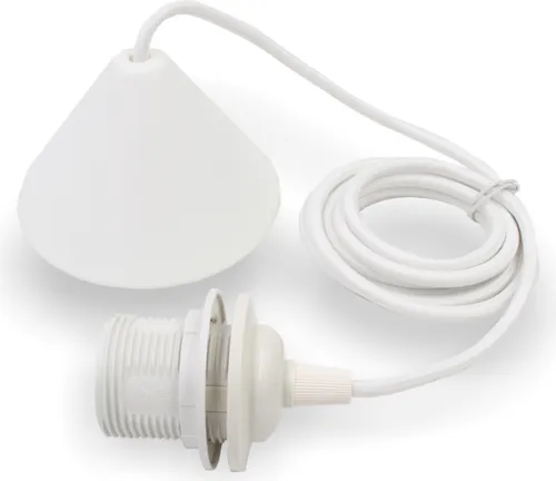 Schnurpendel, Pendelleuchte mit Textilkabel, Baldachin und E27 Fassung & Schraubring | Weiss | 2000mm