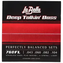 La Bella 760FL Flatwound 043/104 - Flatwound E-Bass-Saiten aus Edelstahl, handpoliert für eine glatte Oberfläche und optimalen Klang. Ideal für lange Mensuren und frisch verpackt mit MAP-Technologie.