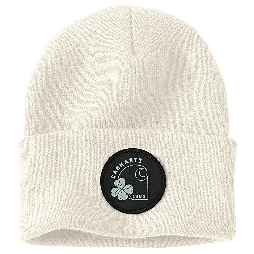 Carhartt Herren Knit Shamrock Patch Beanie Hut, Winter White, Einheitsgröße EU