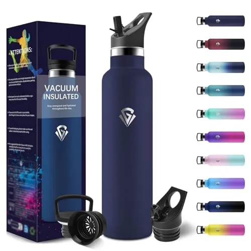 Thermosflasche, 1000ML BPA-Frei, Trinkflasche Edelstahl, Auslaufsichere Isolierflasche Doppelwandig, Wasserflasche Edelstahl, Thermoskanne mit Strohhalm, Trinkflasche Kohlensäure Geeignet