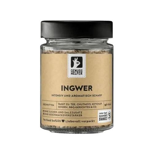 Bremer Gewürzhandel Ingwer, geschnitten, aromatisch scharf, getrockneter Ingwer für Tee & zum Kochen, 70g im Glas