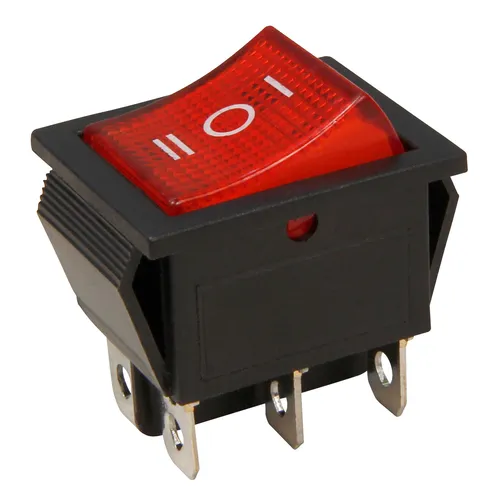 Wippschalter mit Mittelstellung, 2-polig, schwarz, rot, ON-OFF-ON