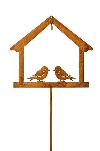 Posiwio Meisenknödelhalter als Silhouette vom Haus mit 2 Vögelchen Metall edelrostig Landhausoptik