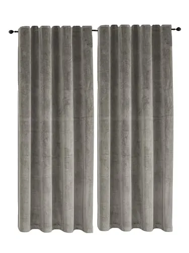 TiborTex Samt Vorhang 2er Set Kräuselband Taupe 140x175 cm Verdunkelungsvorhang Samt weich Gardine Blickdicht U-Band abdunkelnd