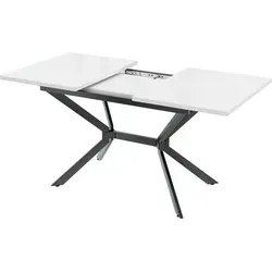 Erweiterbarer Esstisch 120/160*80cm, Tischbeine aus schwarzem Metall,Rechteckiger Esstisch,Geeignet für vier bis sechs Personen - Weiß/Schwarz