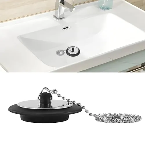 Waschbeckenstöpsel mit Stöpsel Kette, 6.6 * 4.3 * 2.4 Waschbeckenstöpsel Gummi, Ersatz für Küchenspüle, Passend für Spülbeckendurchmesser 43 mm