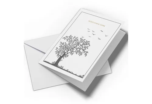 Briefzauber Beileidskarte Set – 25 Trauerkarten & Umschläge - Elegantes Set mit 25 modernen Klappkarten im minimalistischen Baumdesign, ideal für Danksagungen. Hochwertiges 400g Papier für eine stilvolle Trauerbekundung.