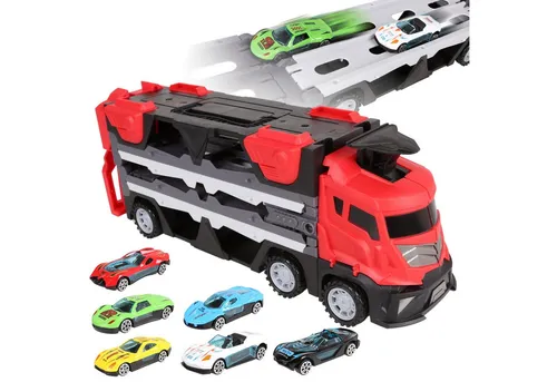SET Abschleppwagen + Autos Transporter mit Spielzeugautos LKW 3+ - Der MEGA CREATIVE Transporter begeistert kleine Autofans! Mit Platz für bis zu 4 Spielzeugautos regt er die Fantasie an und fördert kreatives Spiel. Robuste Verarbeitung und keine Batterien nötig – sofort spielbereit!