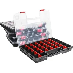 Sortimentskasten NORS16 - 5 Fächer Sortimentsbox in Rot - Aufbewahrungsboxen für Hobby und Beruf, flexibel einteilbar mit transparenten Klappdeckeln und praktischen Klickverschlüssen für optimale Ordnung.