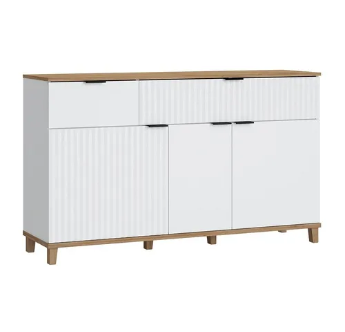 Moderne Kommode Anrichte Sideboard in Weiß mit Eiche Nb.